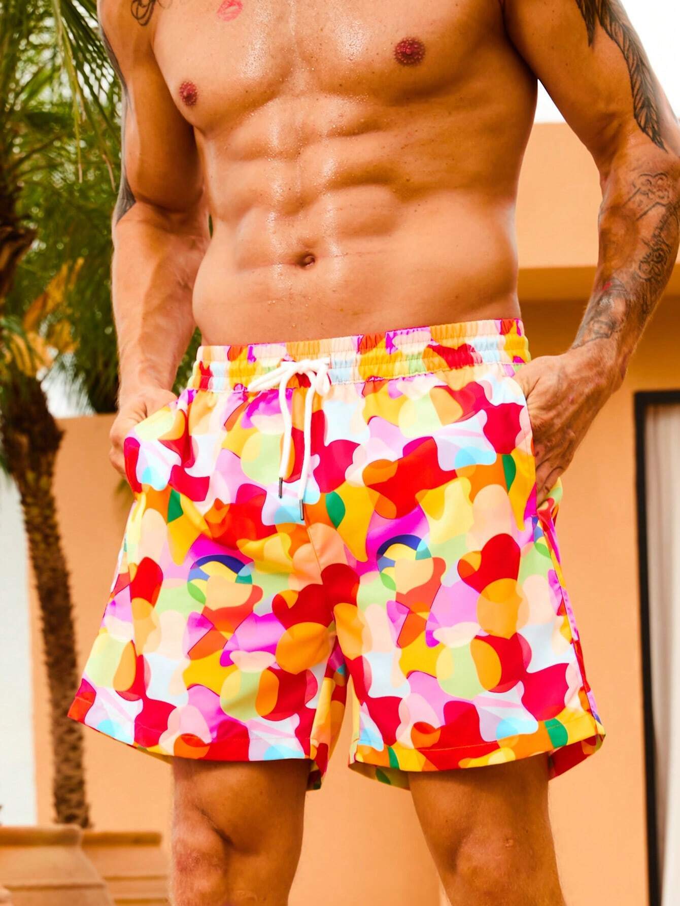 Pocket Printed Waist Swim Trunks-Waves And Trunks