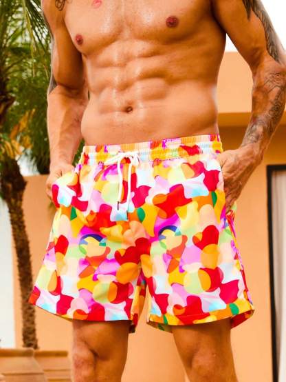 Pocket Printed Waist Swim Trunks-Waves And Trunks