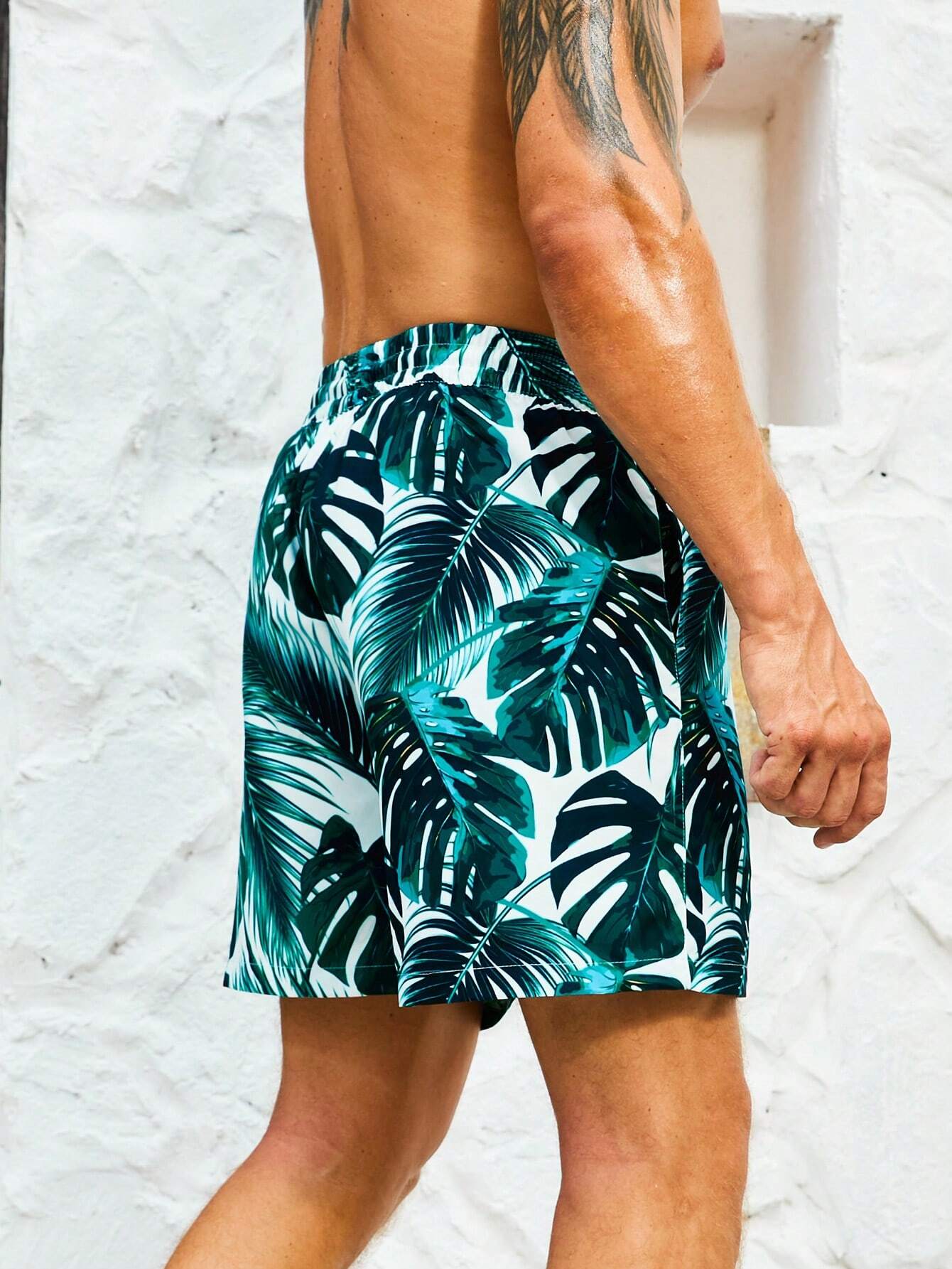 Drawstring Pocket Tropical Swim Trunks-Waves And Trunks