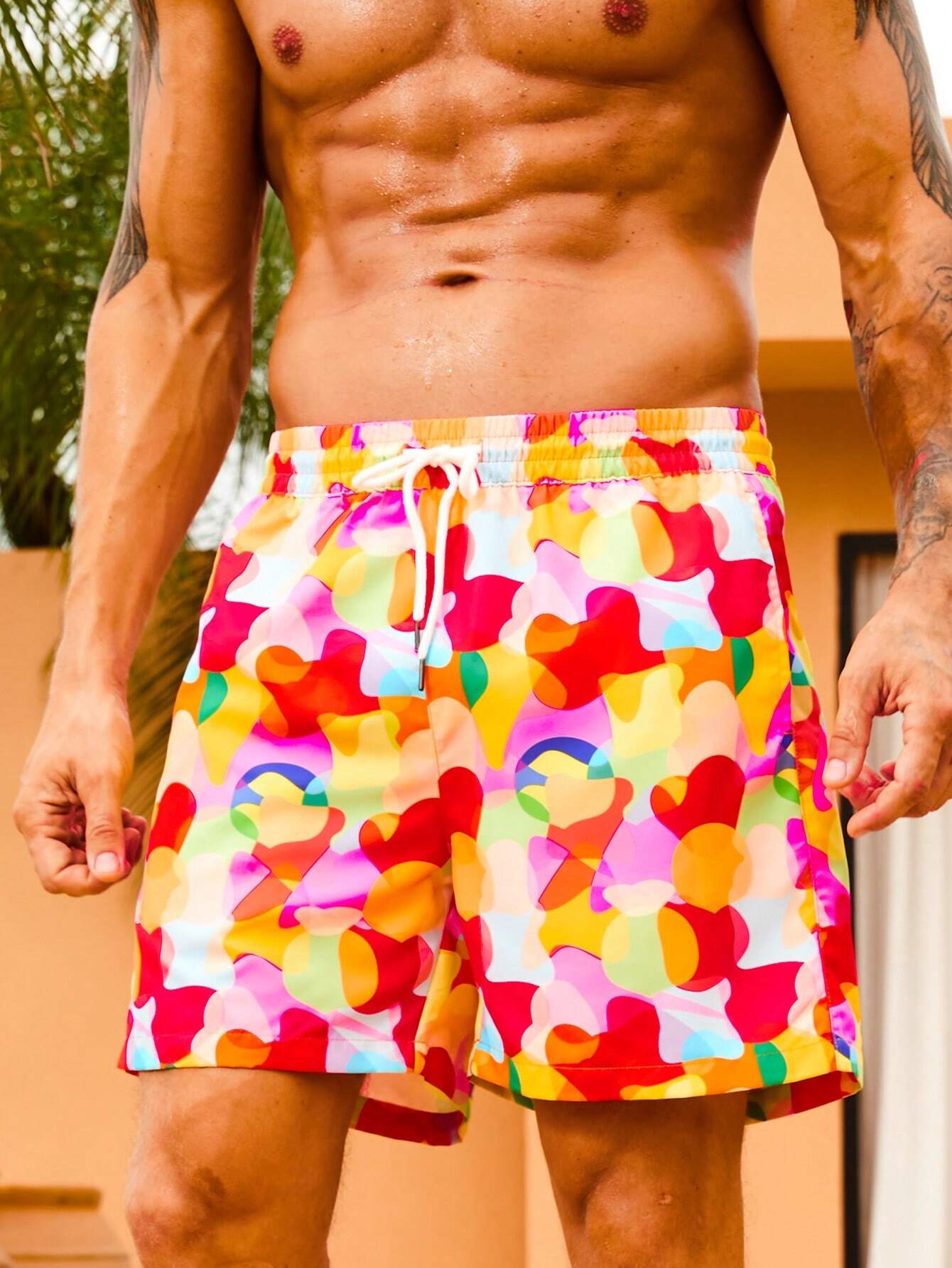 Pocket Printed Waist Swim Trunks-Waves And Trunks