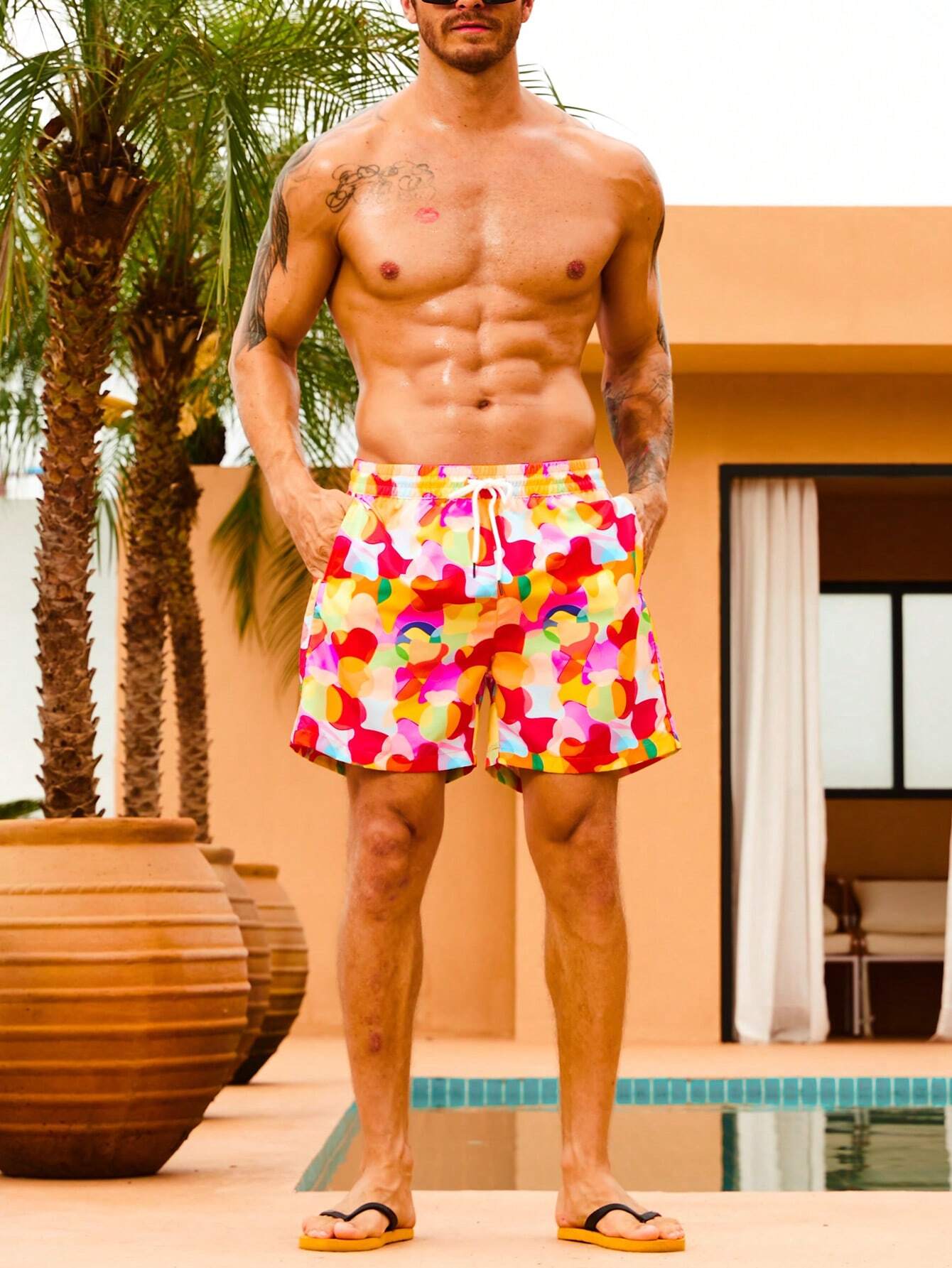 Pocket Printed Waist Swim Trunks-Waves And Trunks