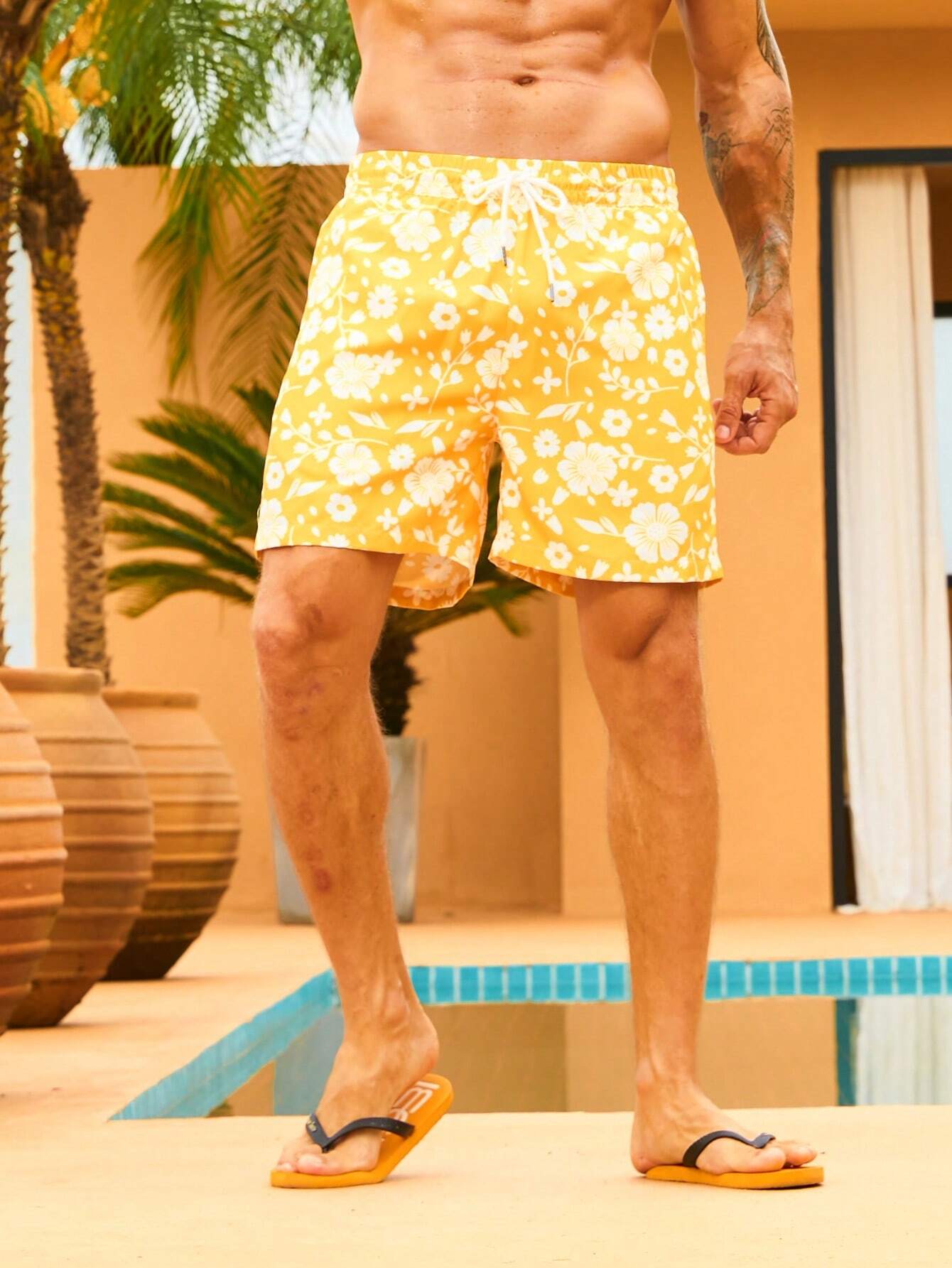 Non Stretch Floral Printed Swim Trunks-Waves And Trunks
