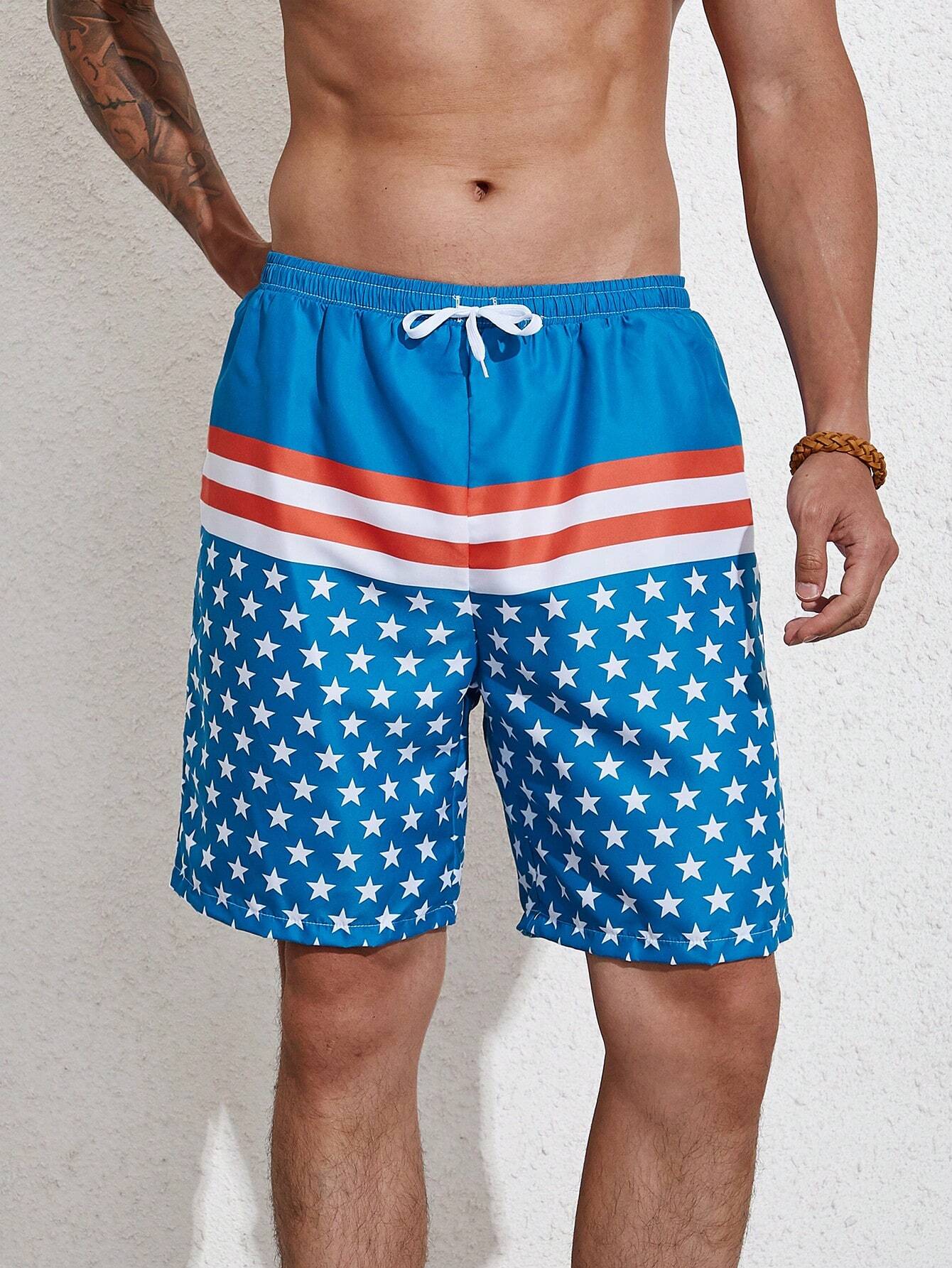 Star Print Beach Swim Shorts-Waves And Trunks