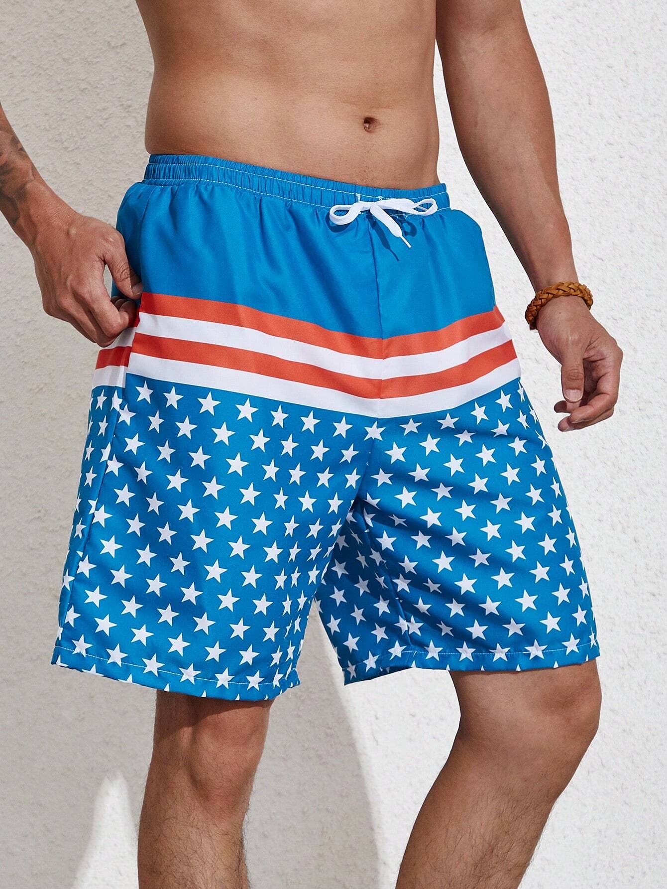 Star Print Beach Swim Shorts-Waves And Trunks