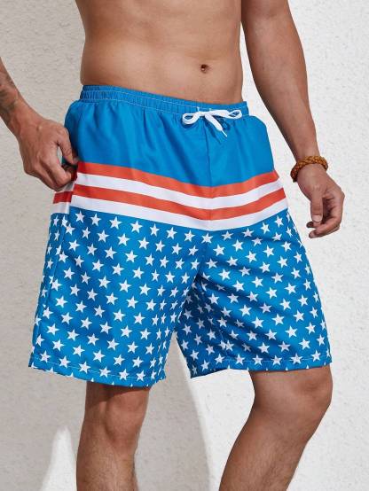 Star Print Beach Swim Shorts-Waves And Trunks
