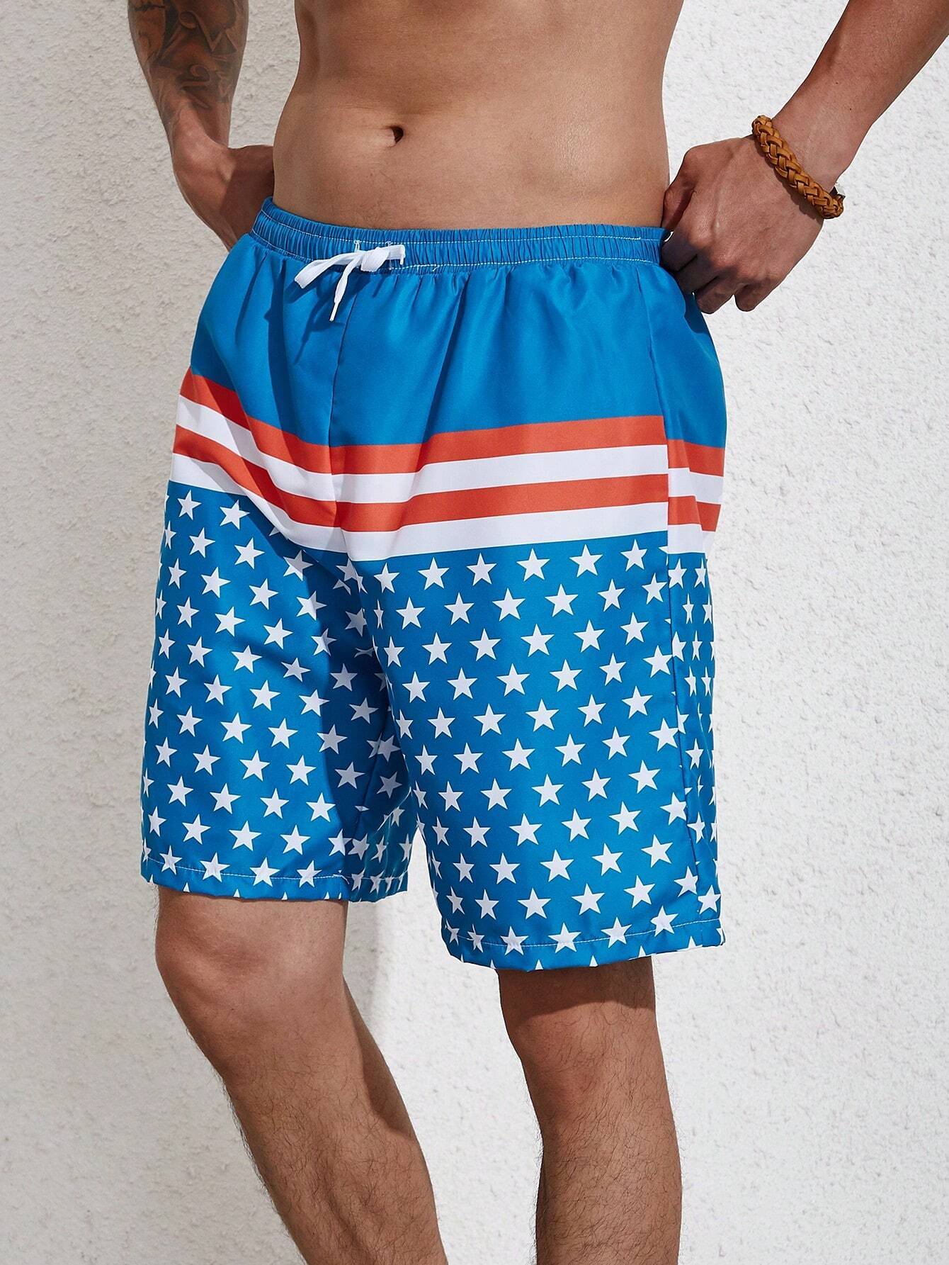 Star Print Beach Swim Shorts-Waves And Trunks