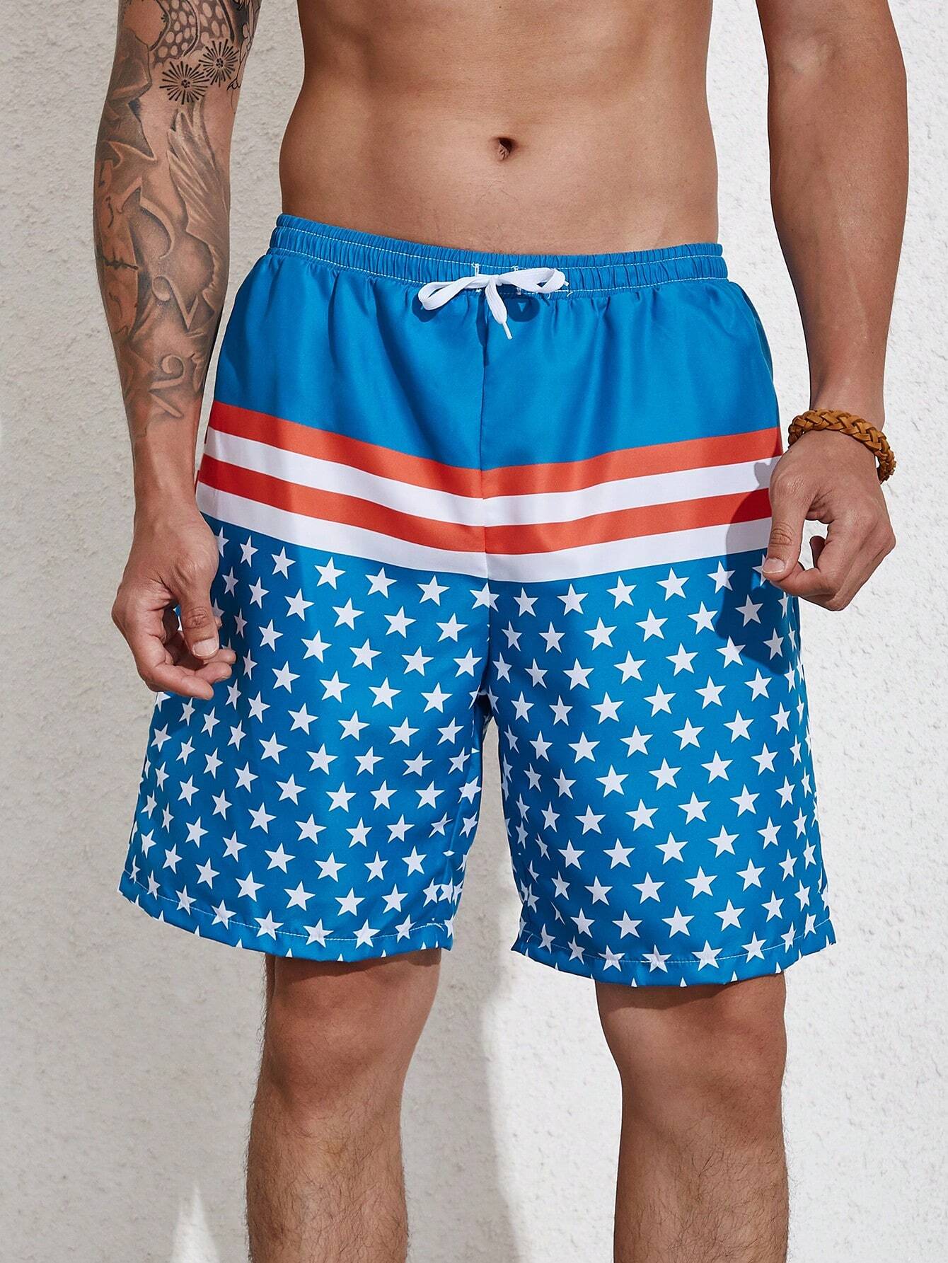 Star Print Beach Swim Shorts-Waves And Trunks