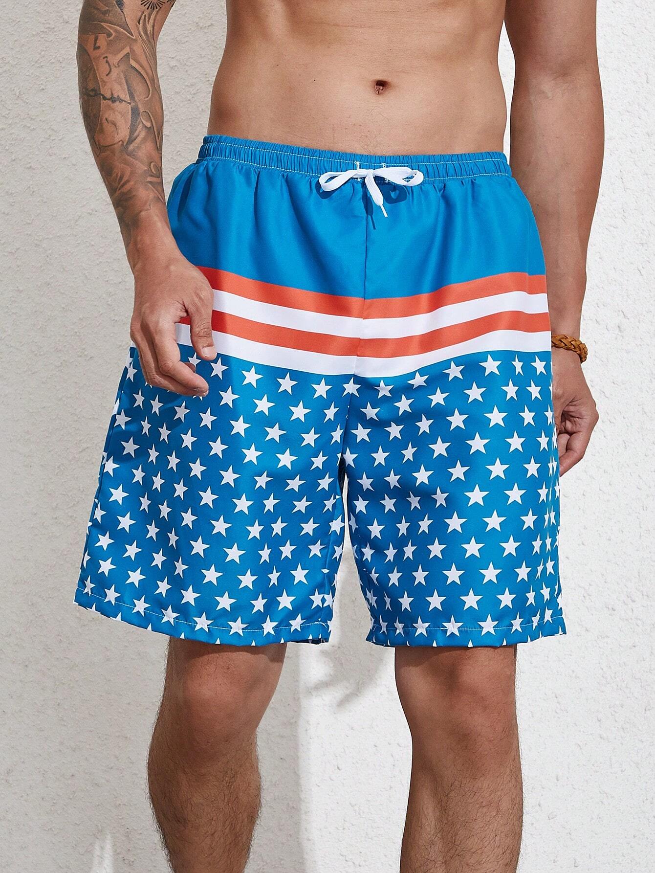 Star Print Beach Swim Shorts-Waves And Trunks