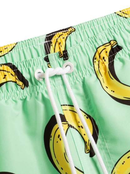 Banana Print Drawstring Waist Swim Trunks-Waves And Trunks