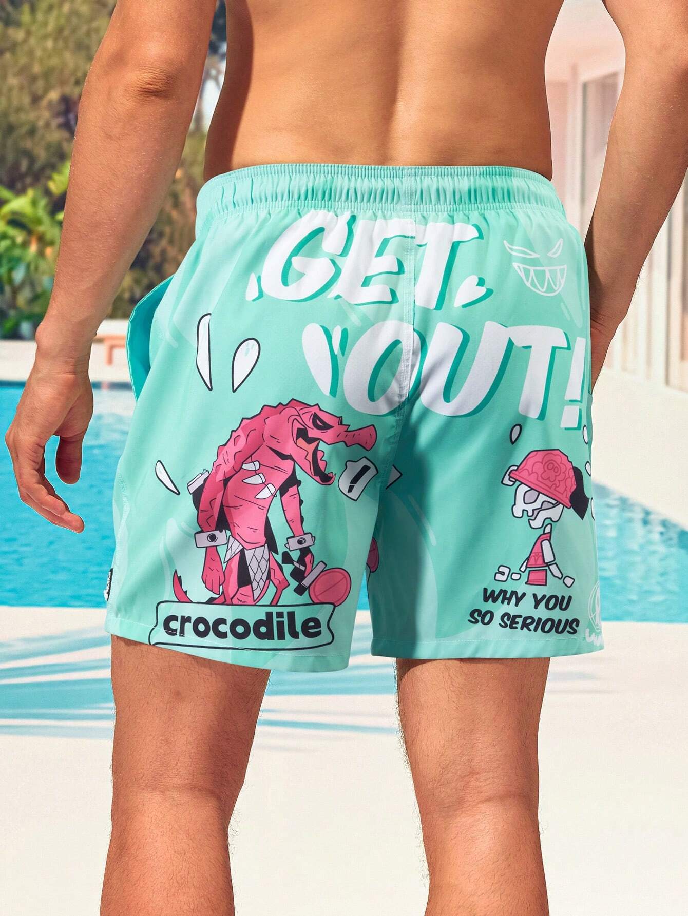 Cartoon And Letter Print Swim Shorts-Waves And Trunks