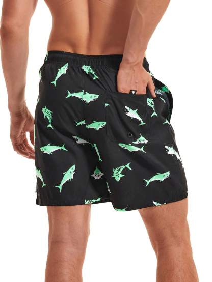 Cartoon Shark Print Swim Shorts-Waves And Trunks