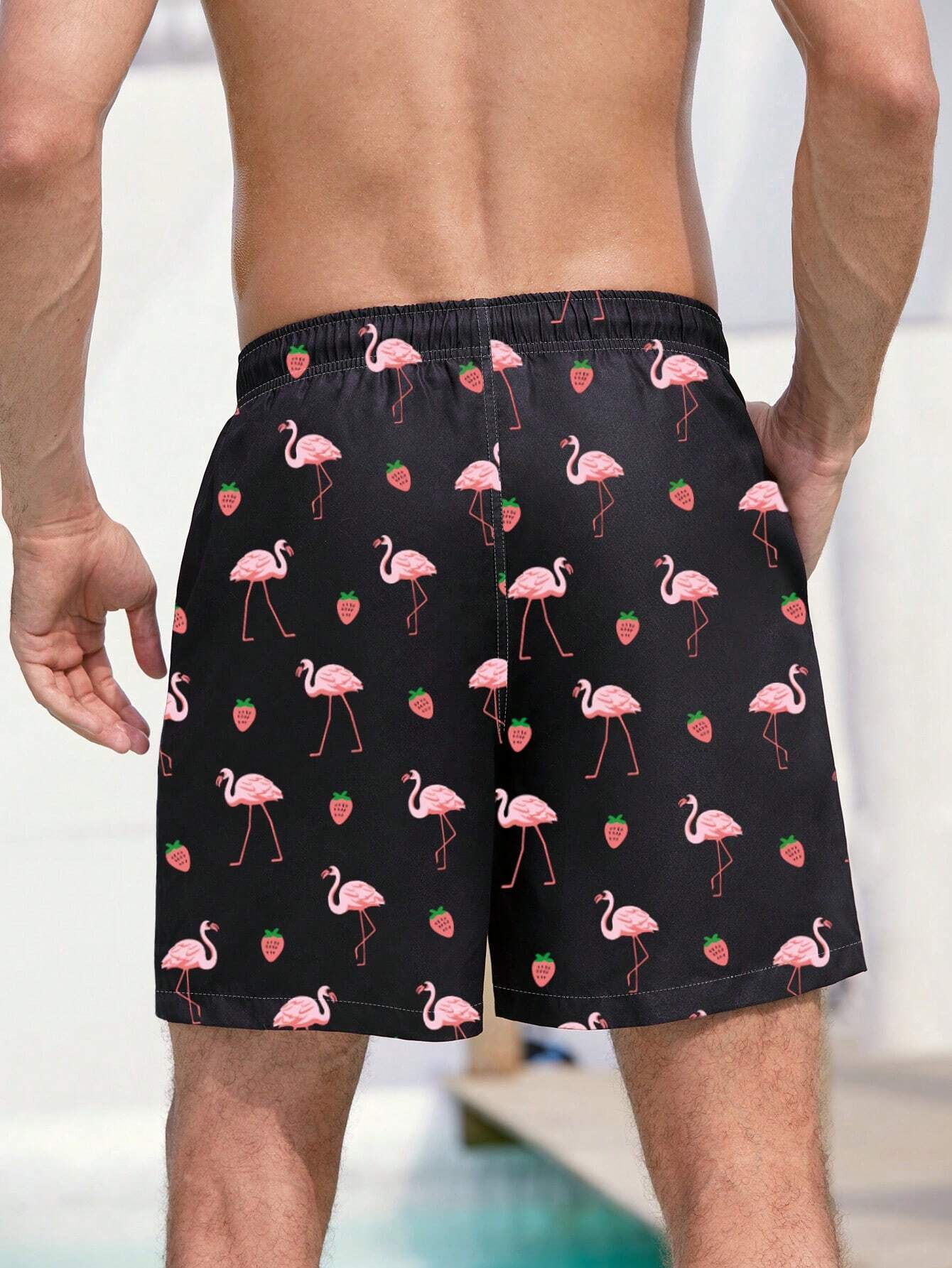 Non Stretch Boho Flamingo Drawstring Shorts With All Over Print-Waves And Trunks