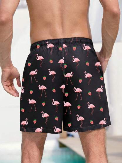 Non Stretch Boho Flamingo Drawstring Shorts With All Over Print-Waves And Trunks