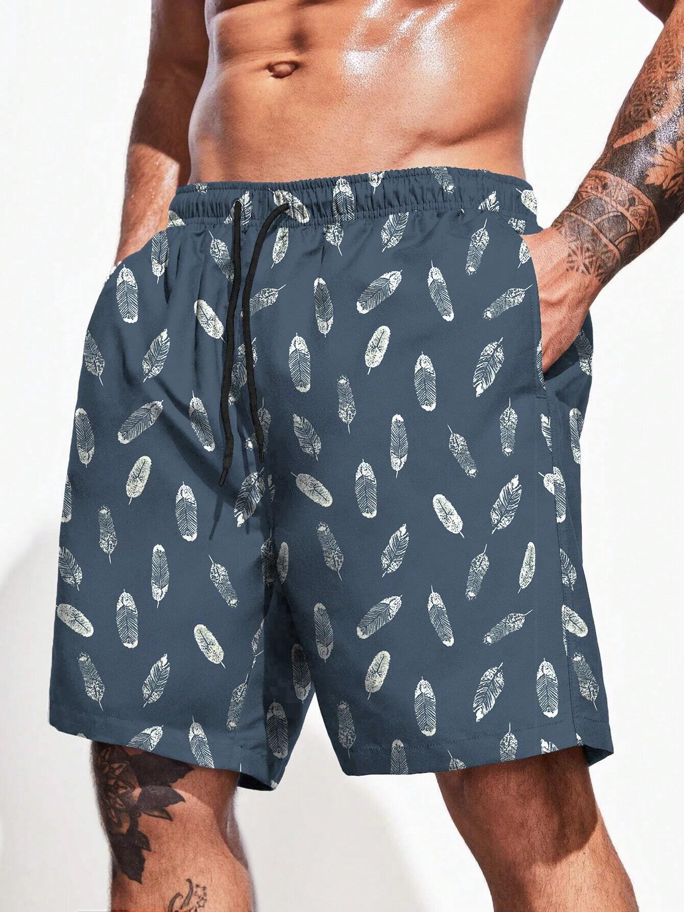 Feather Print Swim Trunks-Waves And Trunks