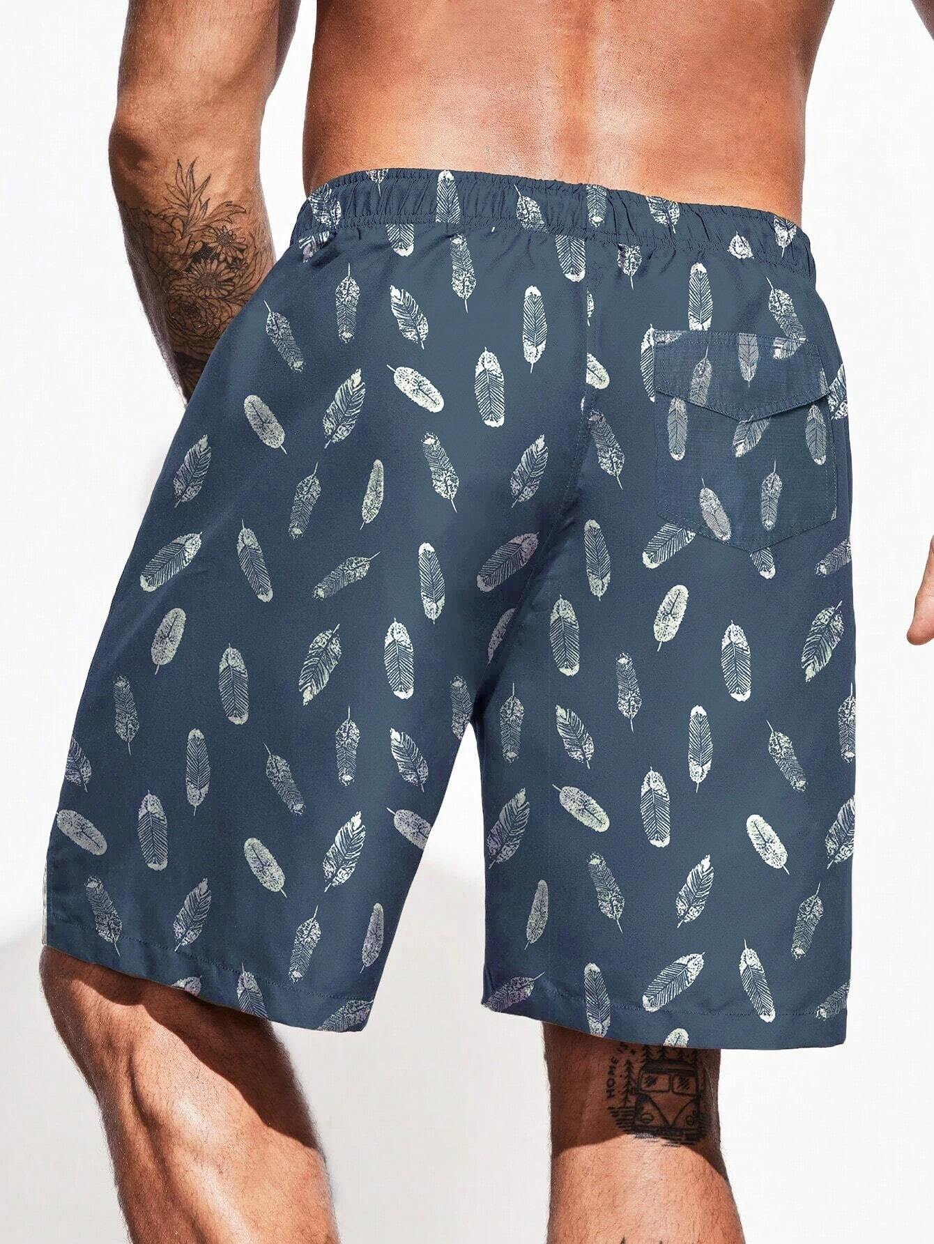 Feather Print Swim Trunks-Waves And Trunks