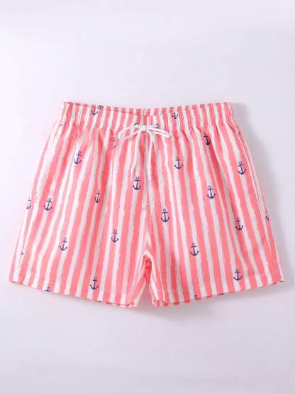 Striped Anchor Print Swim Shorts-Waves And Trunks