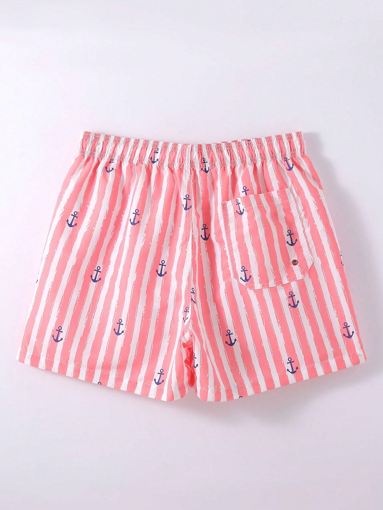 Striped Anchor Print Swim Shorts-Waves And Trunks