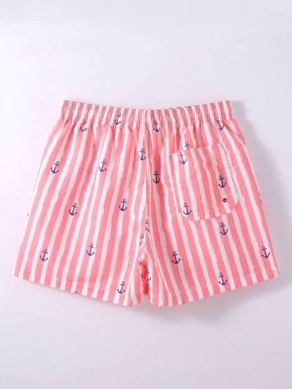 Striped Anchor Print Swim Shorts-Waves And Trunks