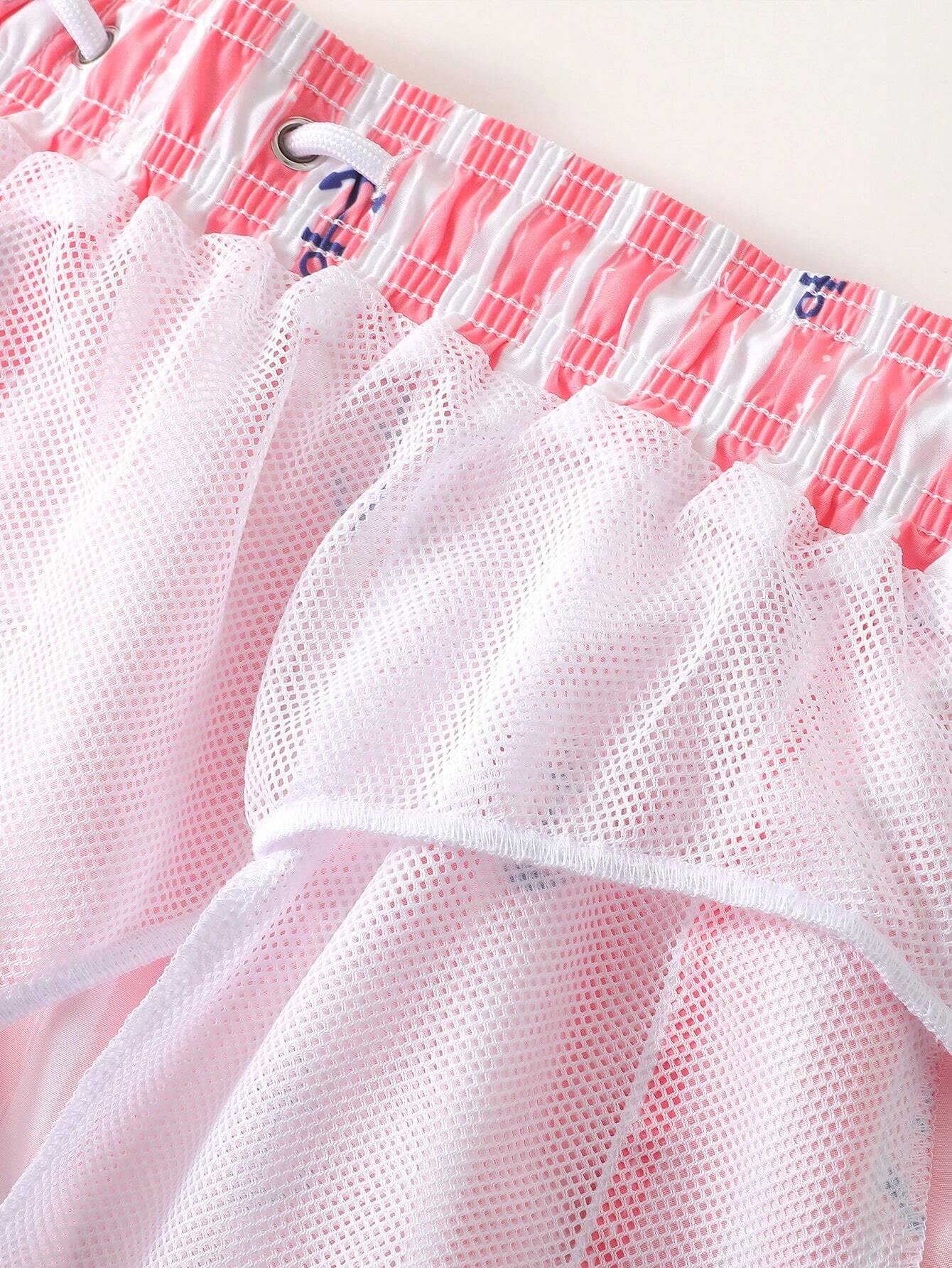 Striped Anchor Print Swim Shorts-Waves And Trunks