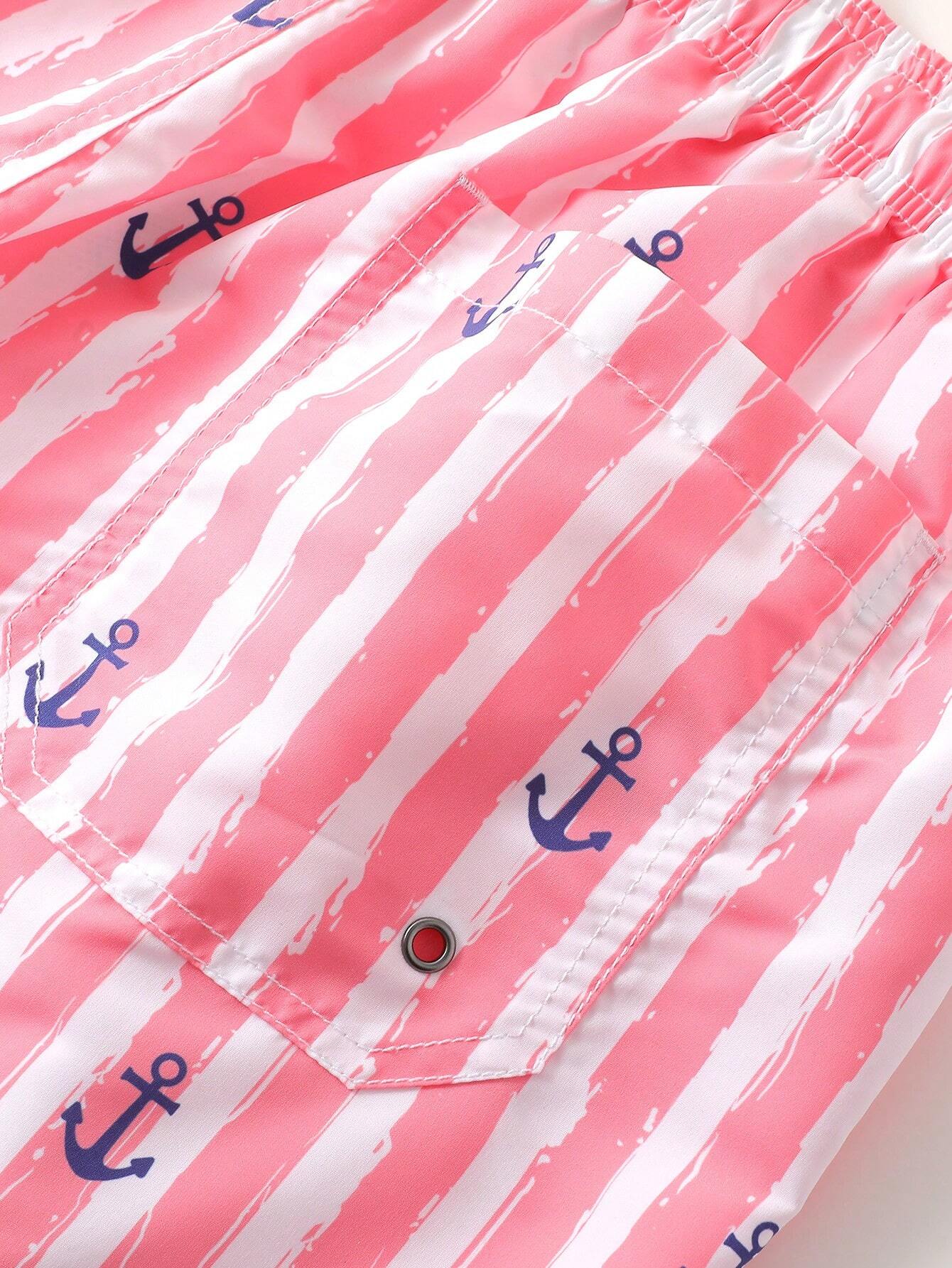Striped Anchor Print Swim Shorts-Waves And Trunks