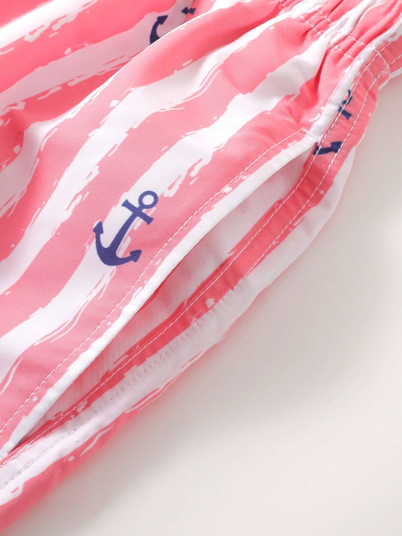 Striped Anchor Print Swim Shorts-Waves And Trunks