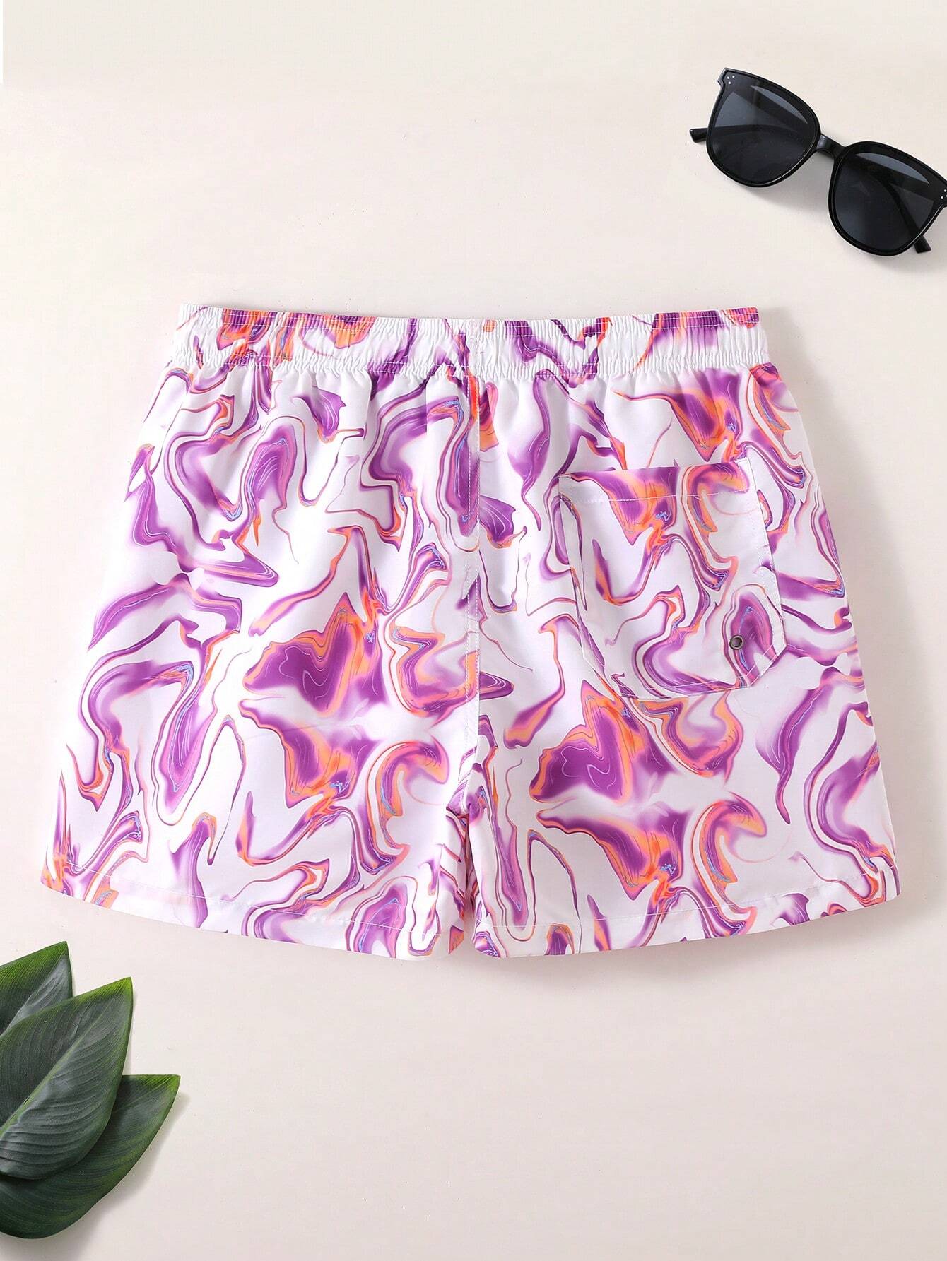 Allover Print Drawstring Waist Pocket Beach Shorts-Waves And Trunks