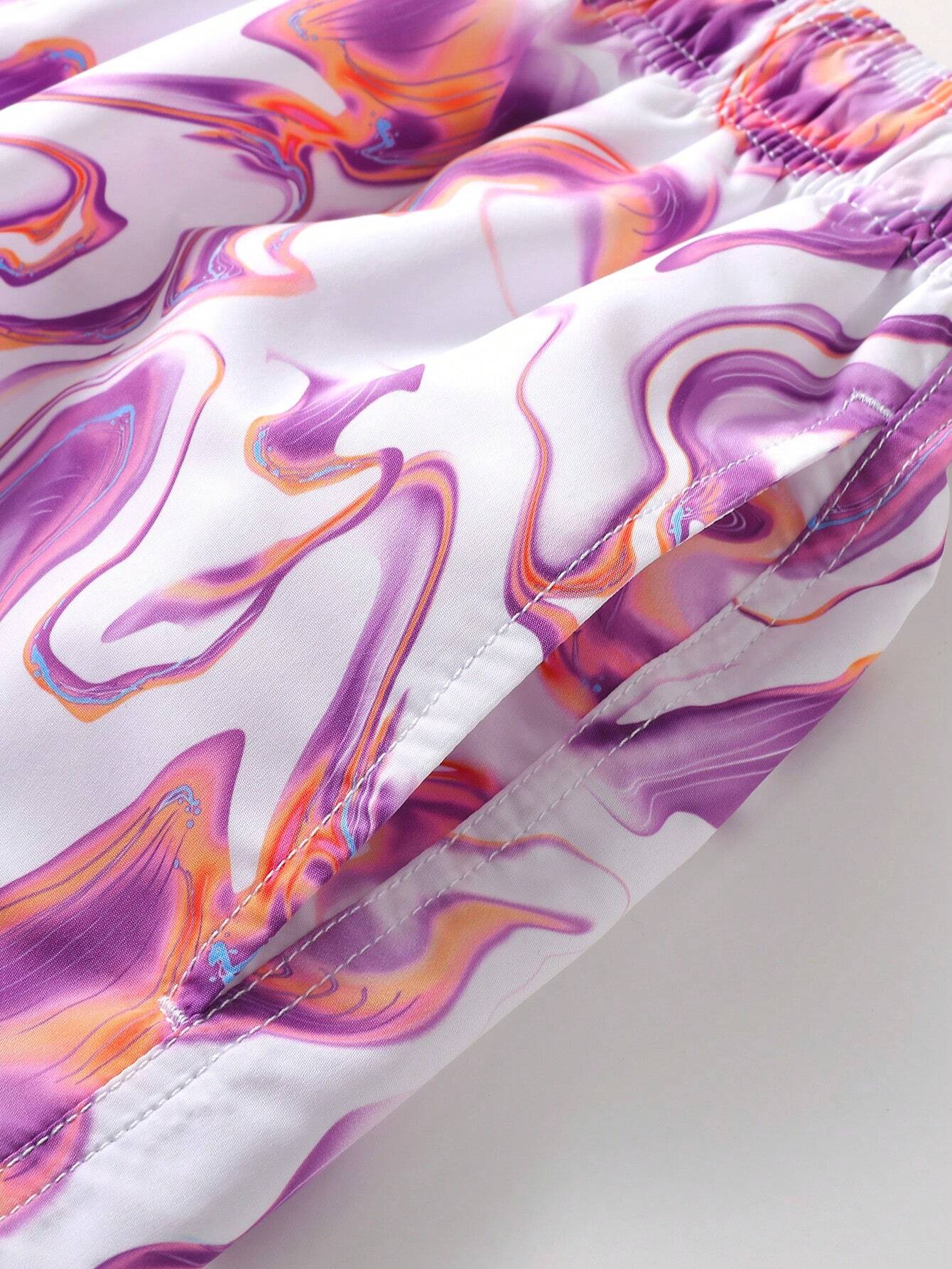 Allover Print Drawstring Waist Pocket Beach Shorts-Waves And Trunks