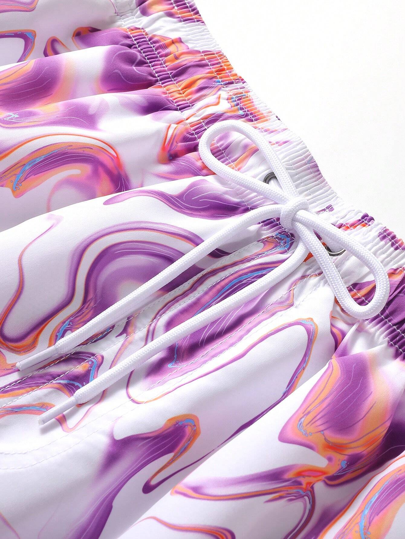 Allover Print Drawstring Waist Pocket Beach Shorts-Waves And Trunks