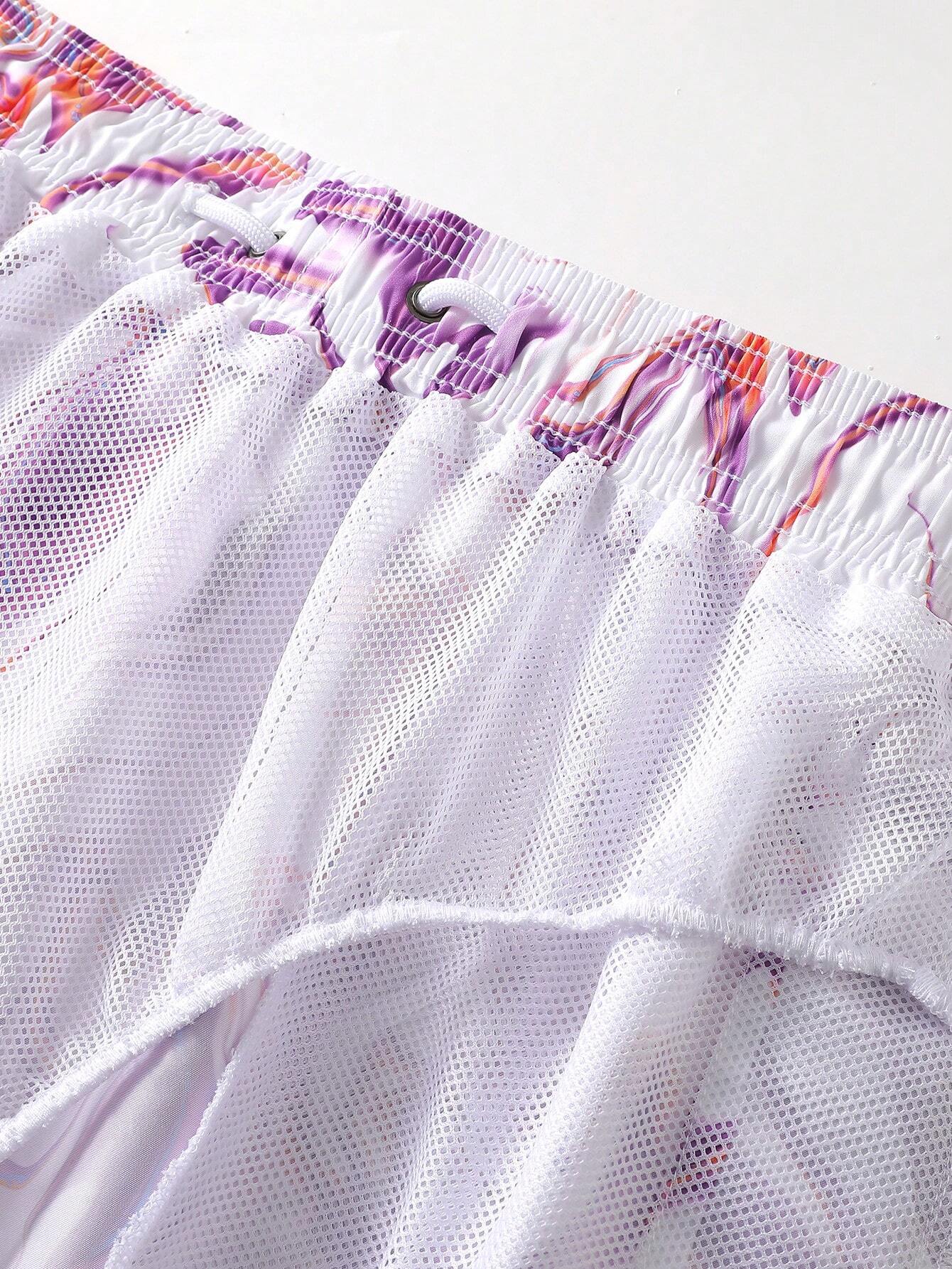 Allover Print Drawstring Waist Pocket Beach Shorts-Waves And Trunks