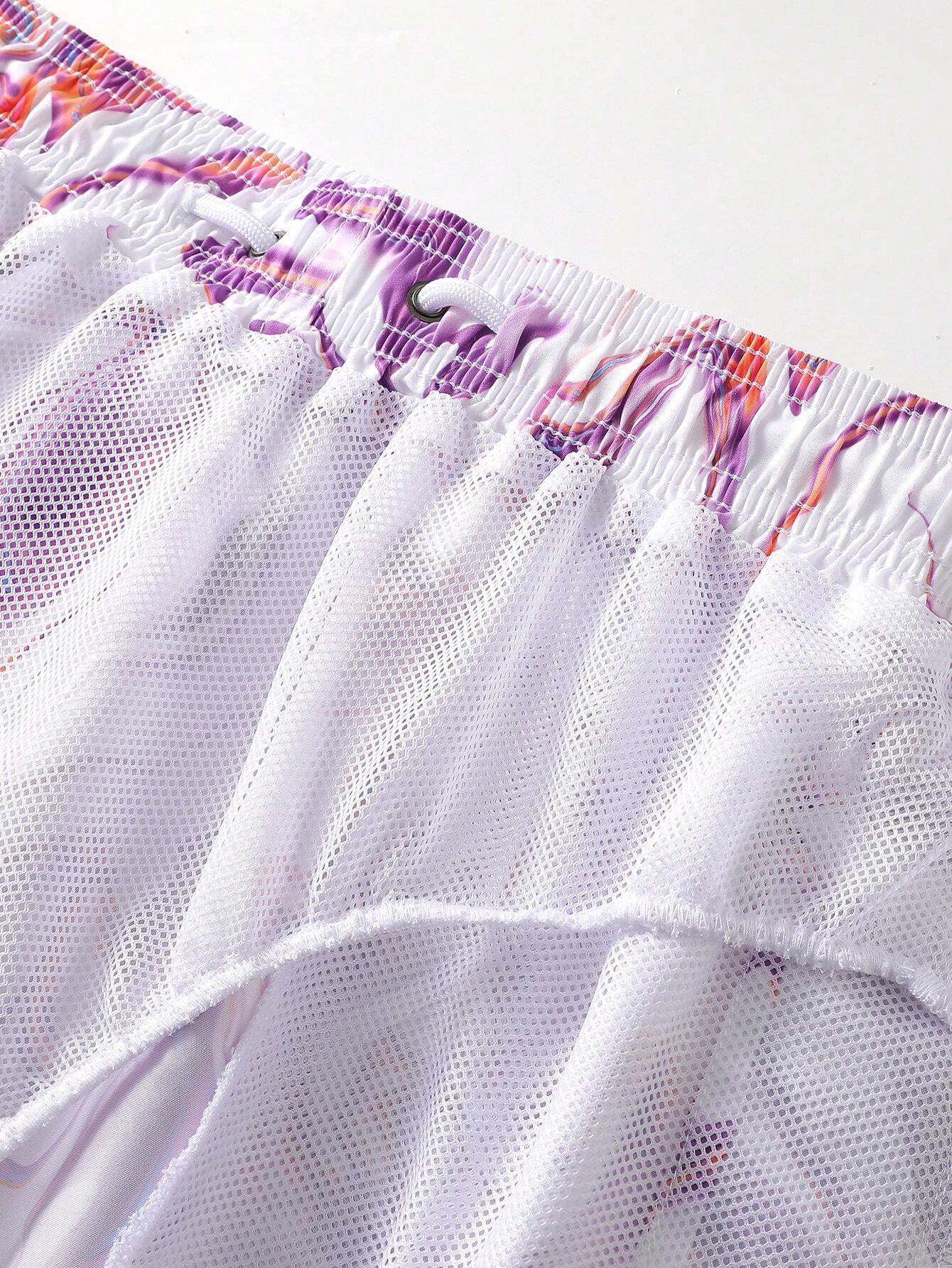 Allover Print Drawstring Waist Pocket Beach Shorts-Waves And Trunks