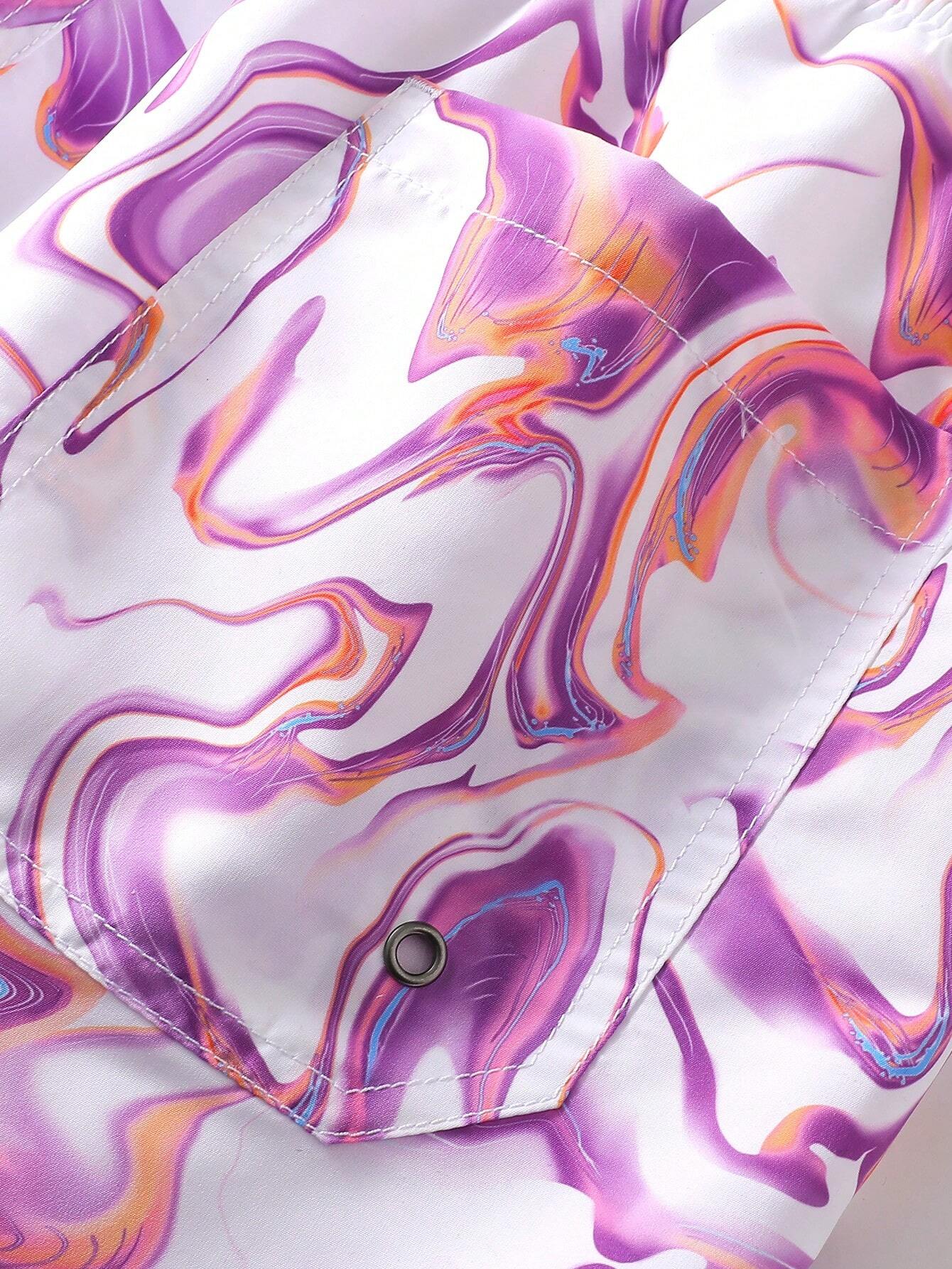 Allover Print Drawstring Waist Pocket Beach Shorts-Waves And Trunks