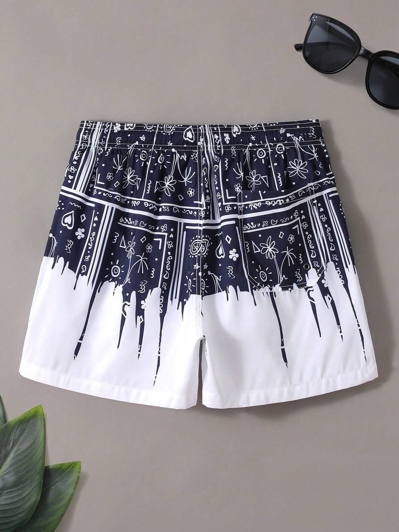 Paisley Scarf Print Swim Trunks-Waves And Trunks