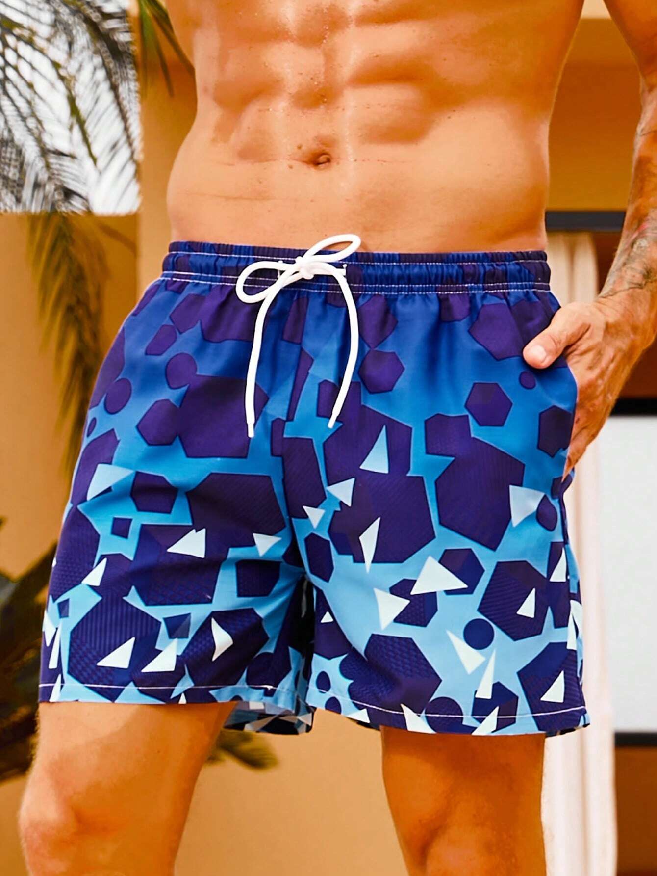 Geo Printed Swim Trunks-Waves And Trunks