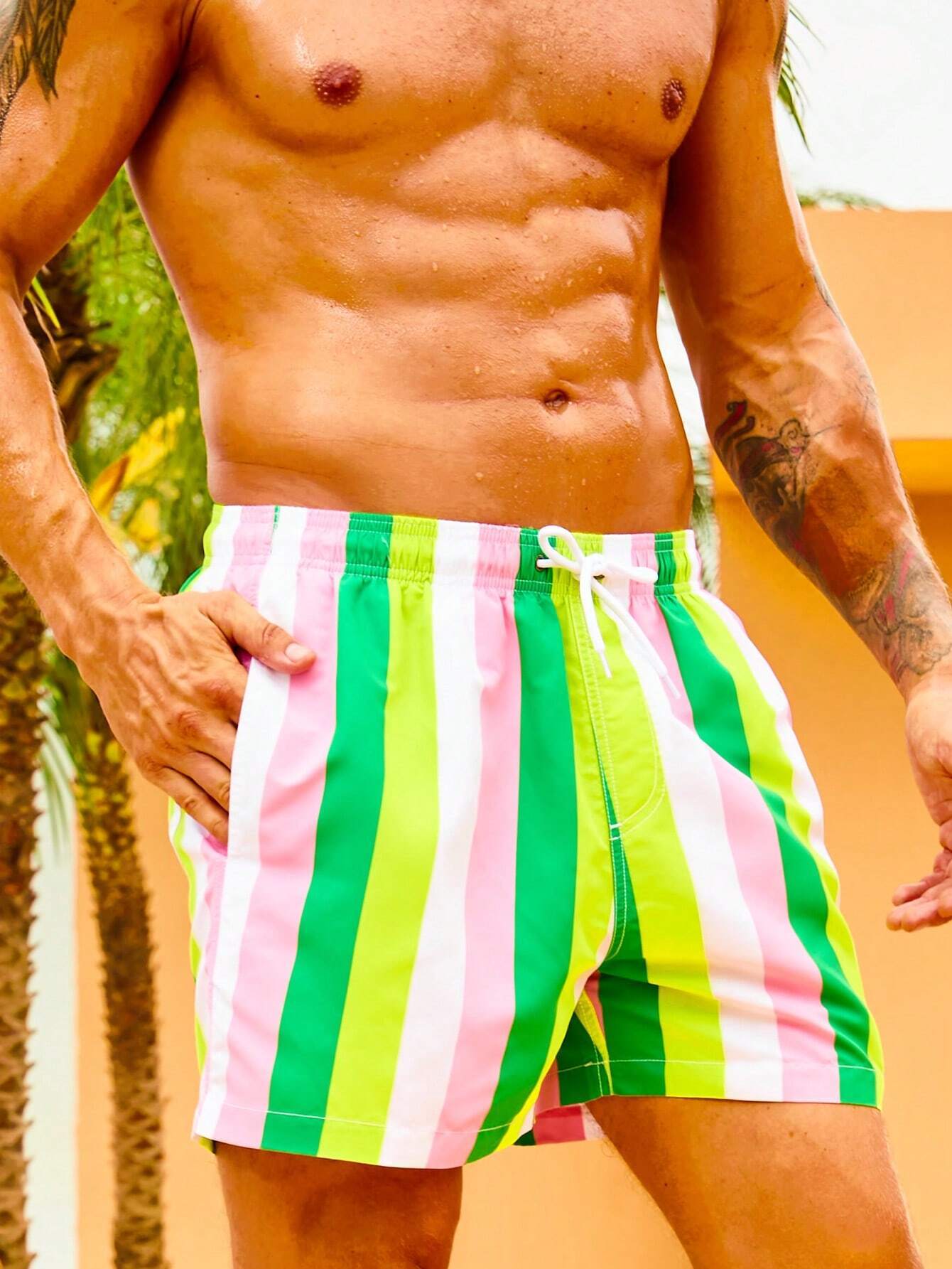 Striped Patterned Swim Shorts-Waves And Trunks