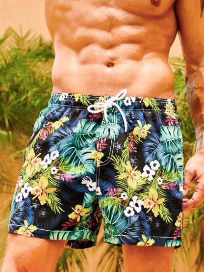 Flower Tropical Print Swim Trunks-Waves And Trunks