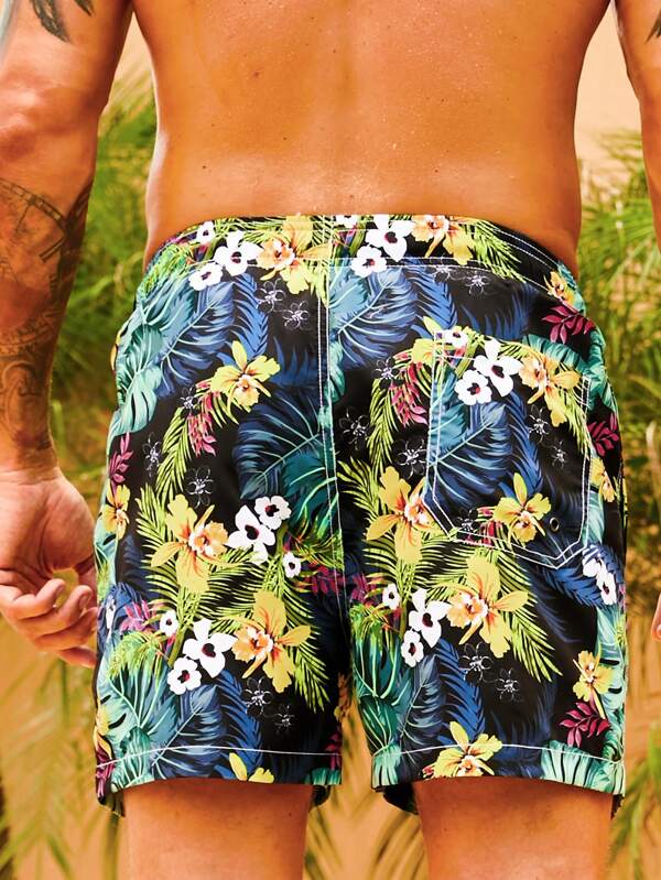 Flower Tropical Print Swim Trunks-Waves And Trunks