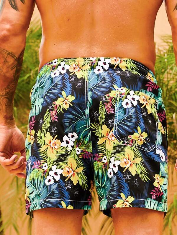 Flower Tropical Print Swim Trunks-Waves And Trunks