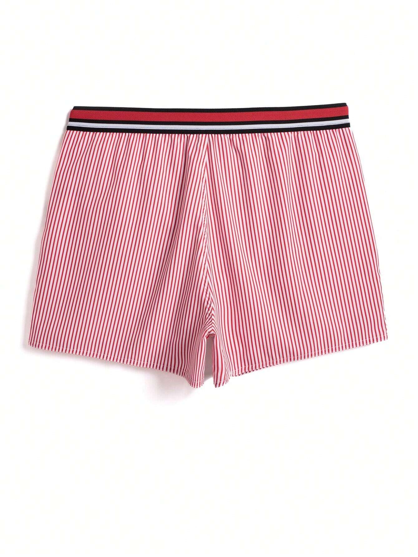 Striped Print Drawstring Waist Swim Shorts-Waves And Trunks