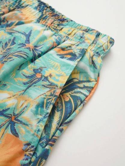 All Over Print Drawstring Shorts with Pocket-Waves And Trunks