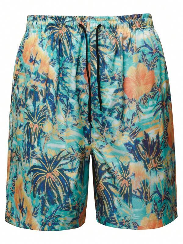 All Over Print Drawstring Shorts with Pocket-Waves And Trunks