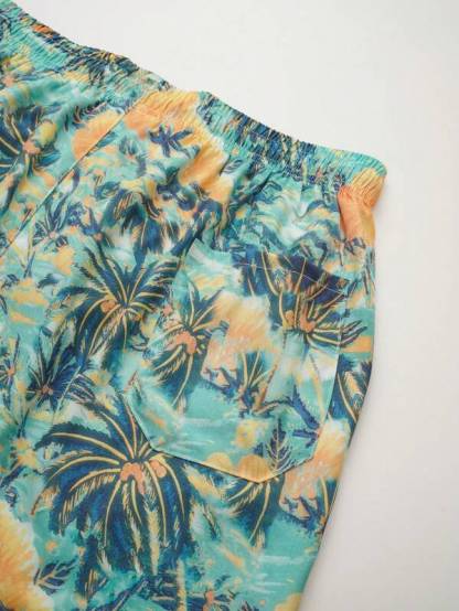All Over Print Drawstring Shorts with Pocket-Waves And Trunks