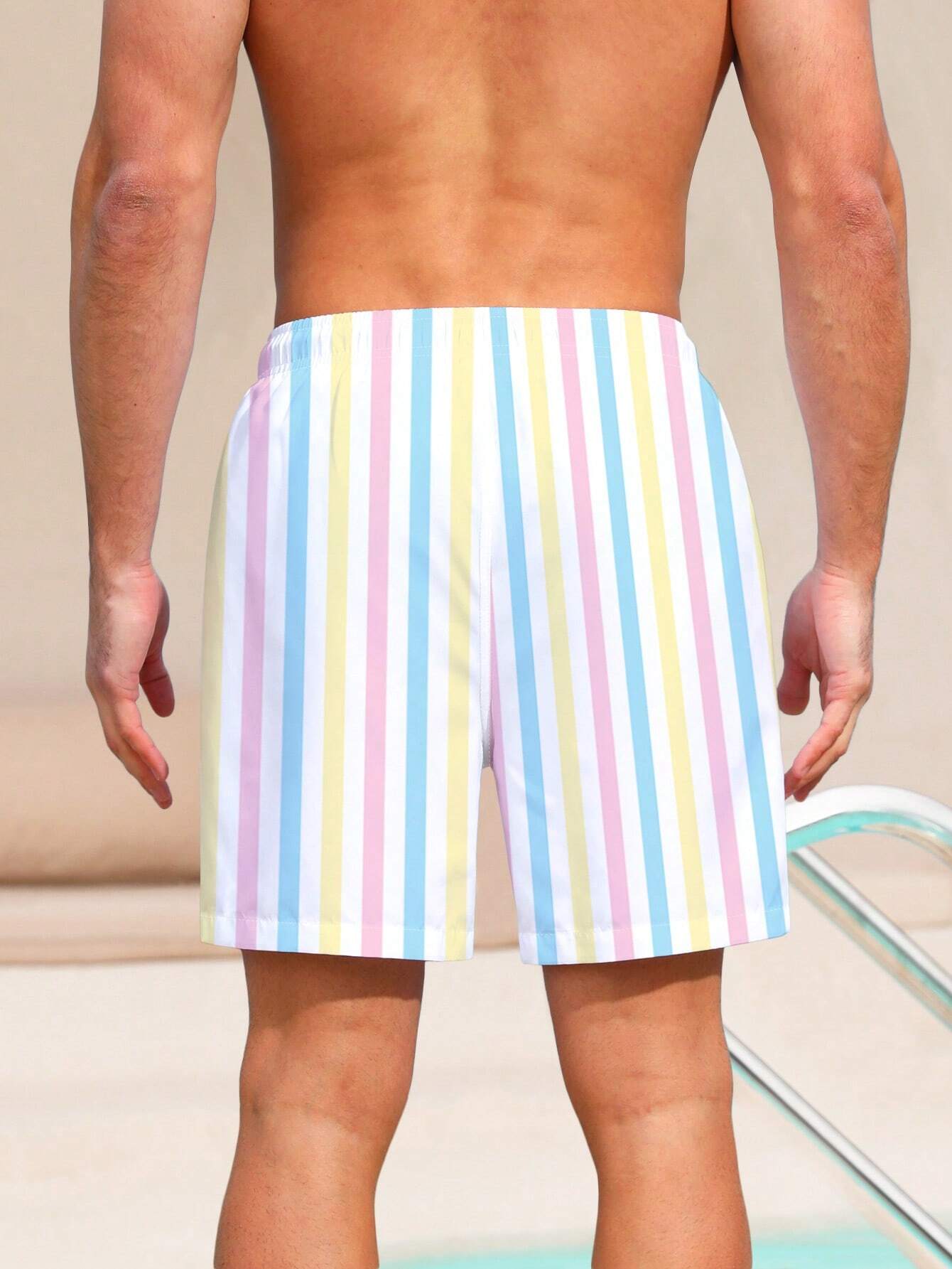 Colorful Striped Drawstring Waist Swim Shorts-Waves And Trunks