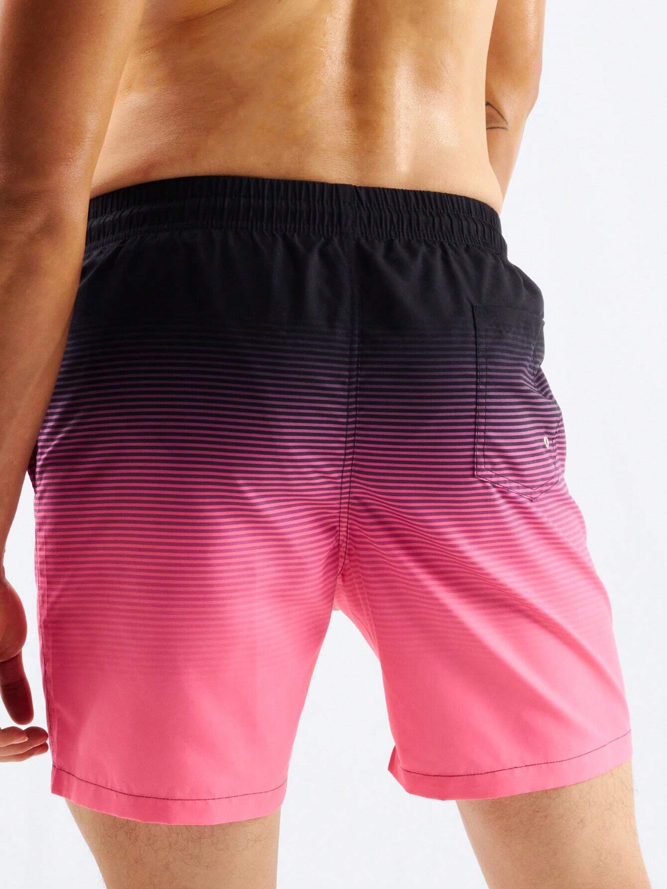 Striped Print Flap Pocket Swim Shorts-Waves And Trunks