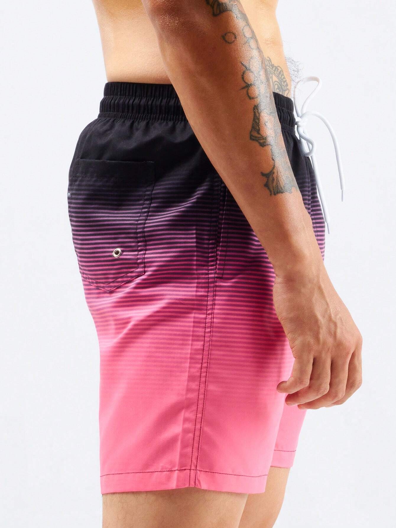 Striped Print Flap Pocket Swim Shorts-Waves And Trunks