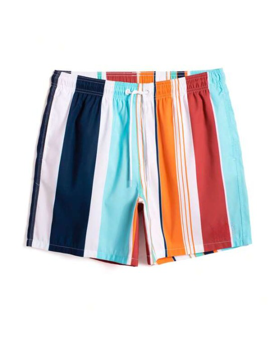 Colorful Striped Swim Shorts-Waves And Trunks
