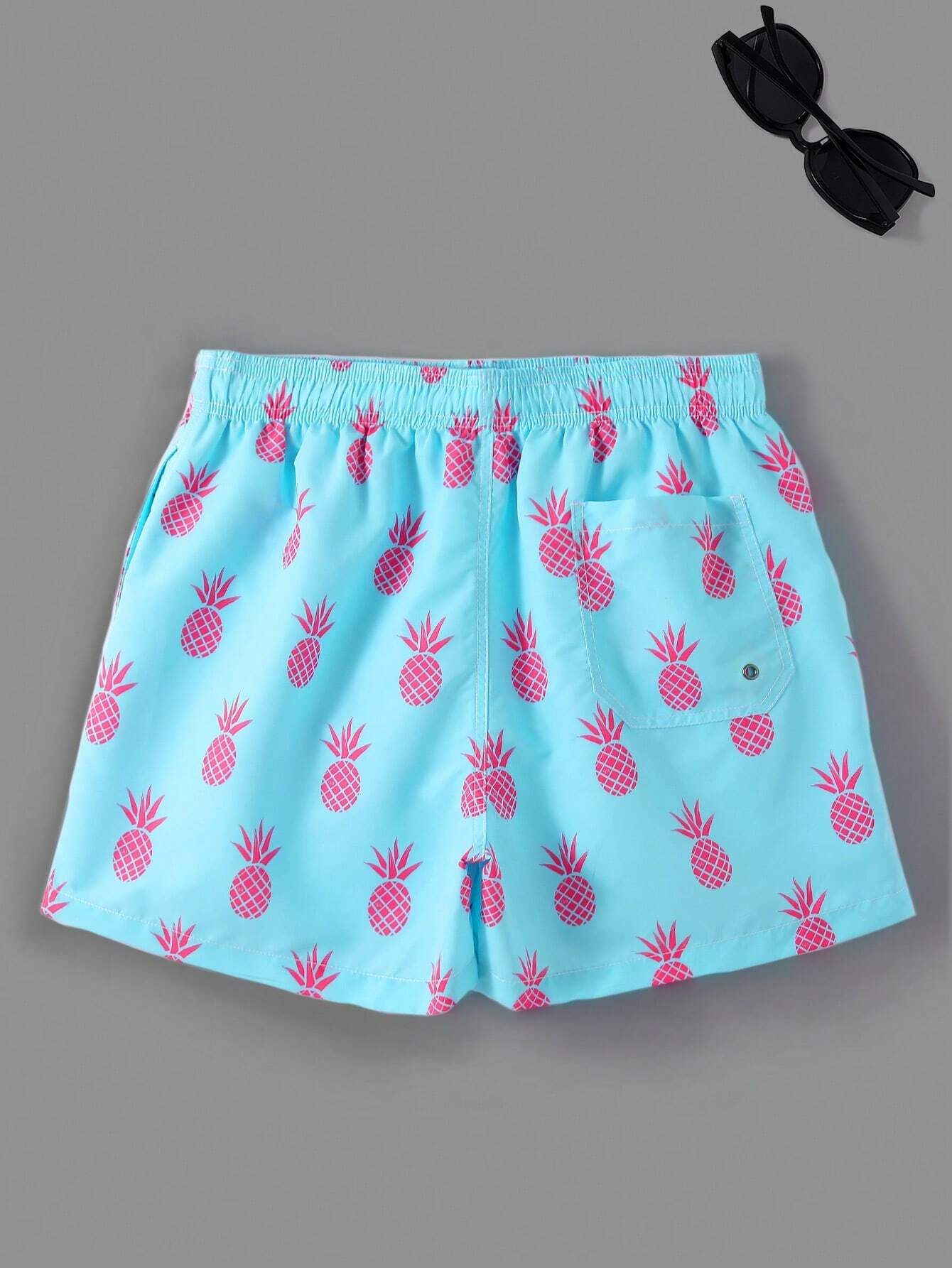 Pineapple Print Drawstring Waist Swim Trunks-Waves And Trunks
