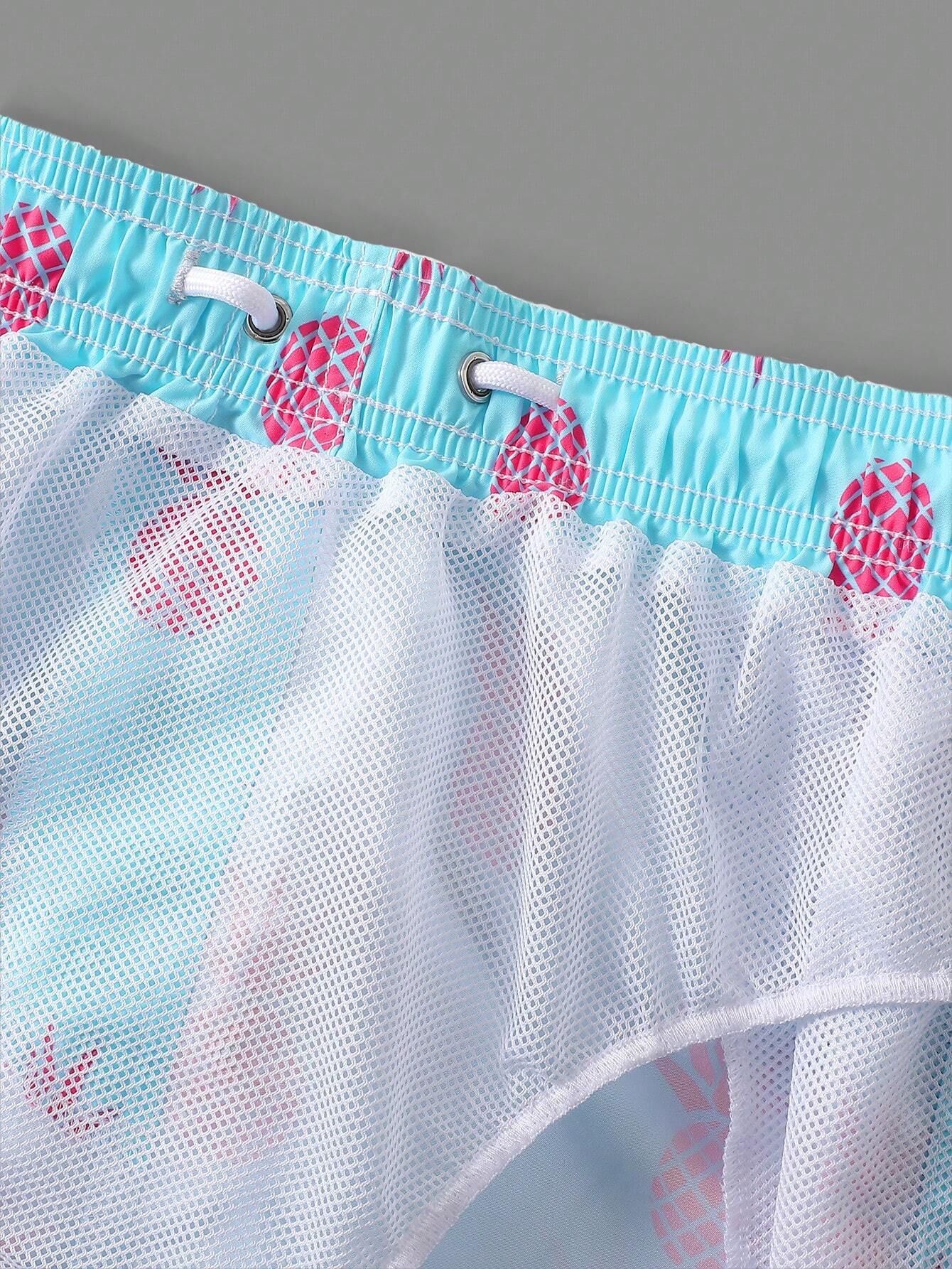 Pineapple Print Drawstring Waist Swim Trunks-Waves And Trunks