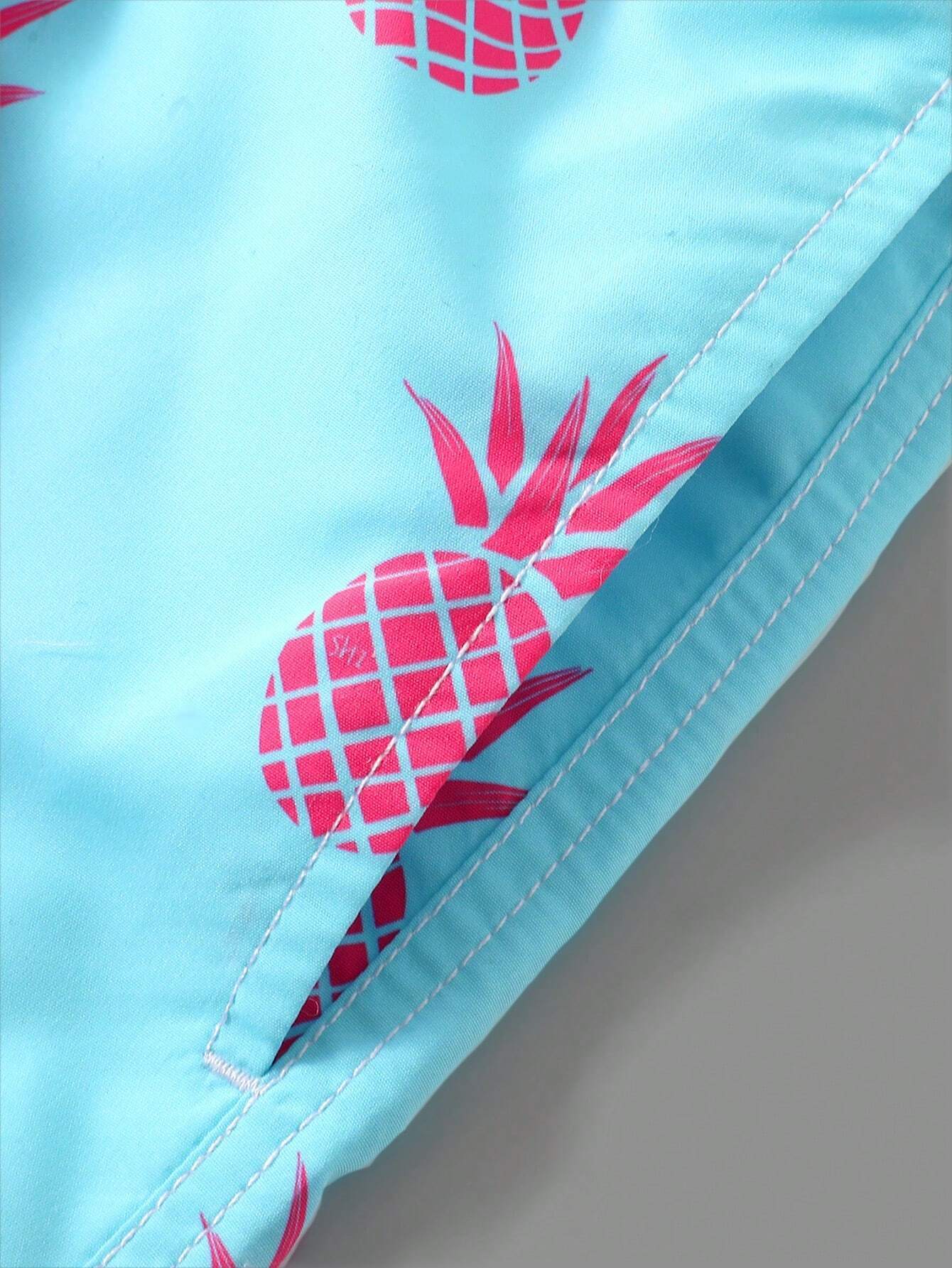 Pineapple Print Drawstring Waist Swim Trunks-Waves And Trunks