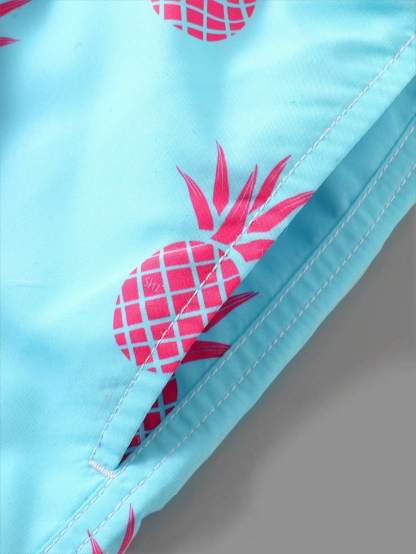 Pineapple Print Drawstring Waist Swim Trunks-Waves And Trunks