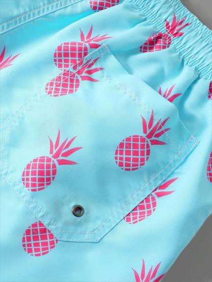 Pineapple Print Drawstring Waist Swim Trunks-Waves And Trunks